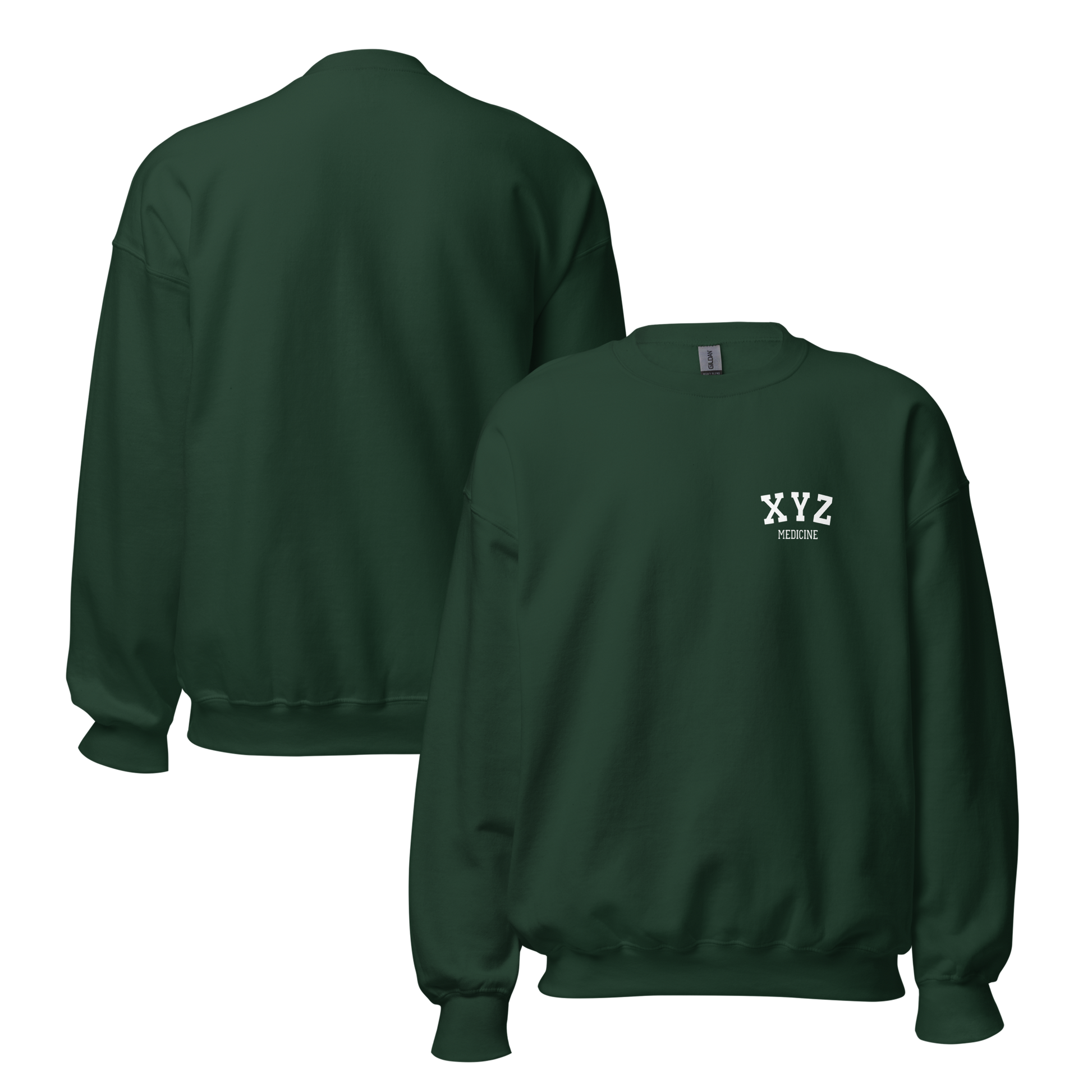 Green sweatshirt with 'XYZ' logo on a white background