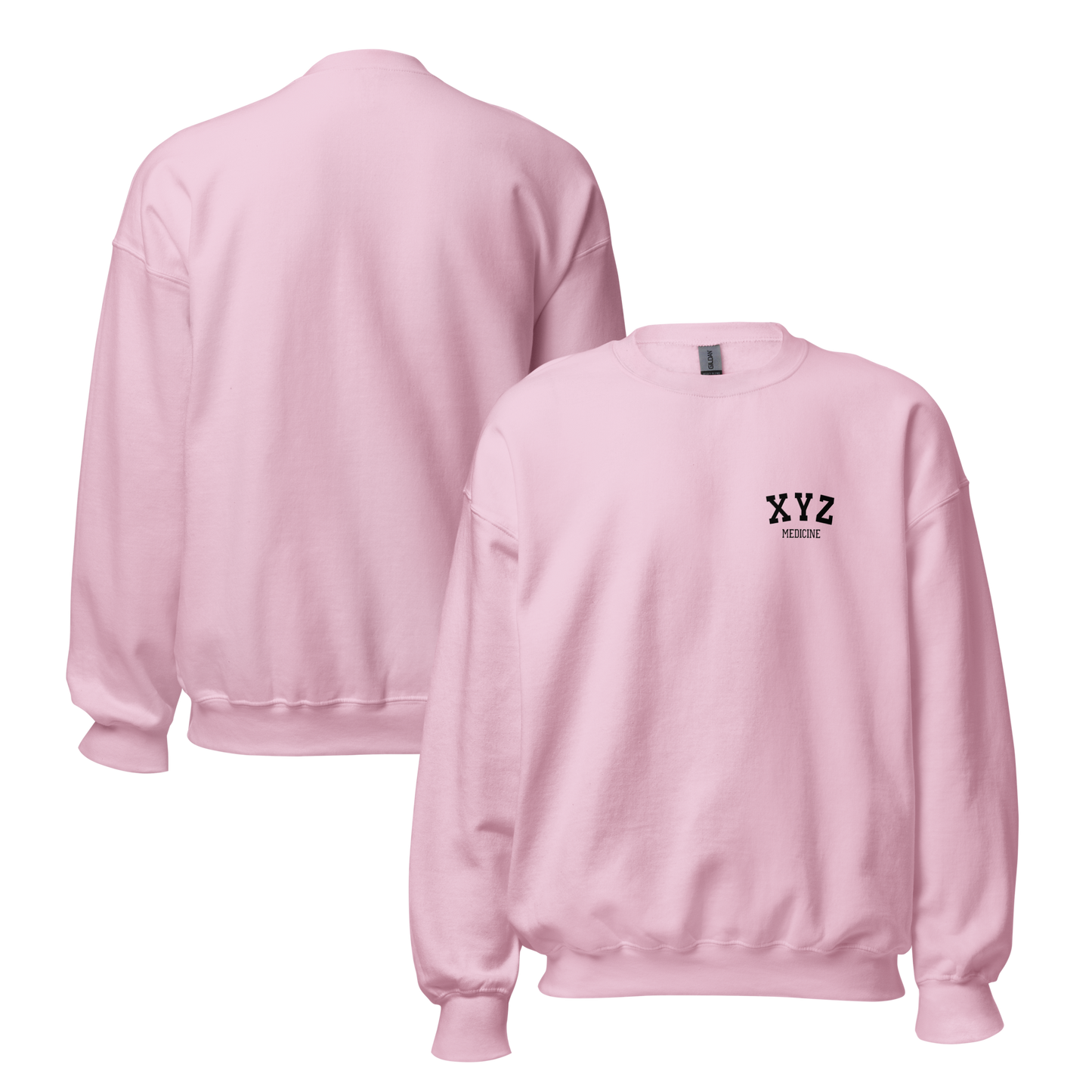 Pink sweatshirt with 'XYZ' logo on a white background