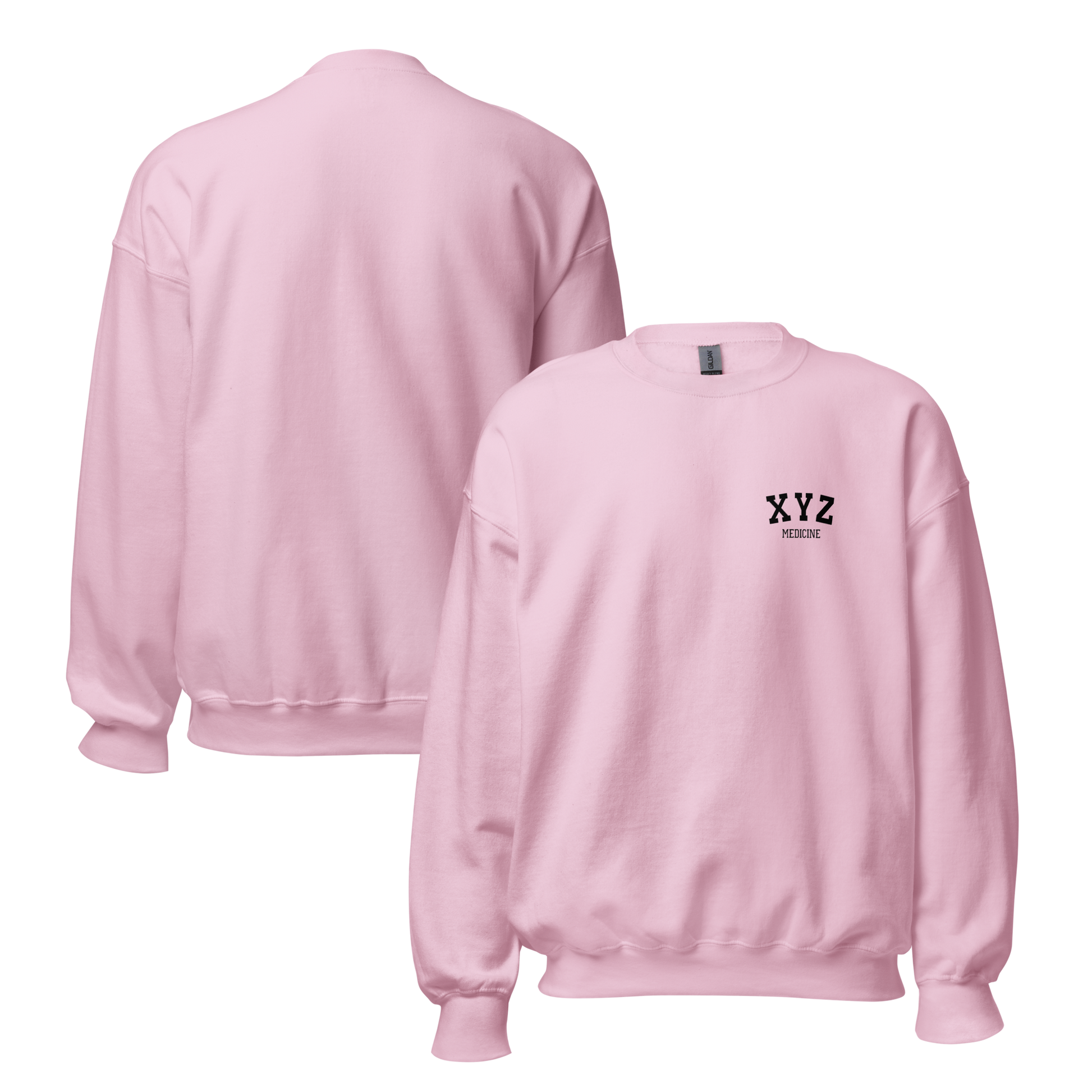 Pink sweatshirt with 'XYZ' logo on a white background