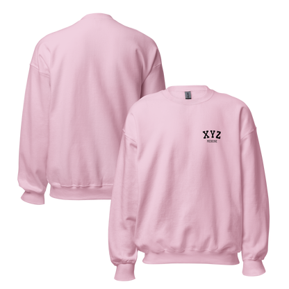 Pink sweatshirt with 'XYZ' logo on a white background