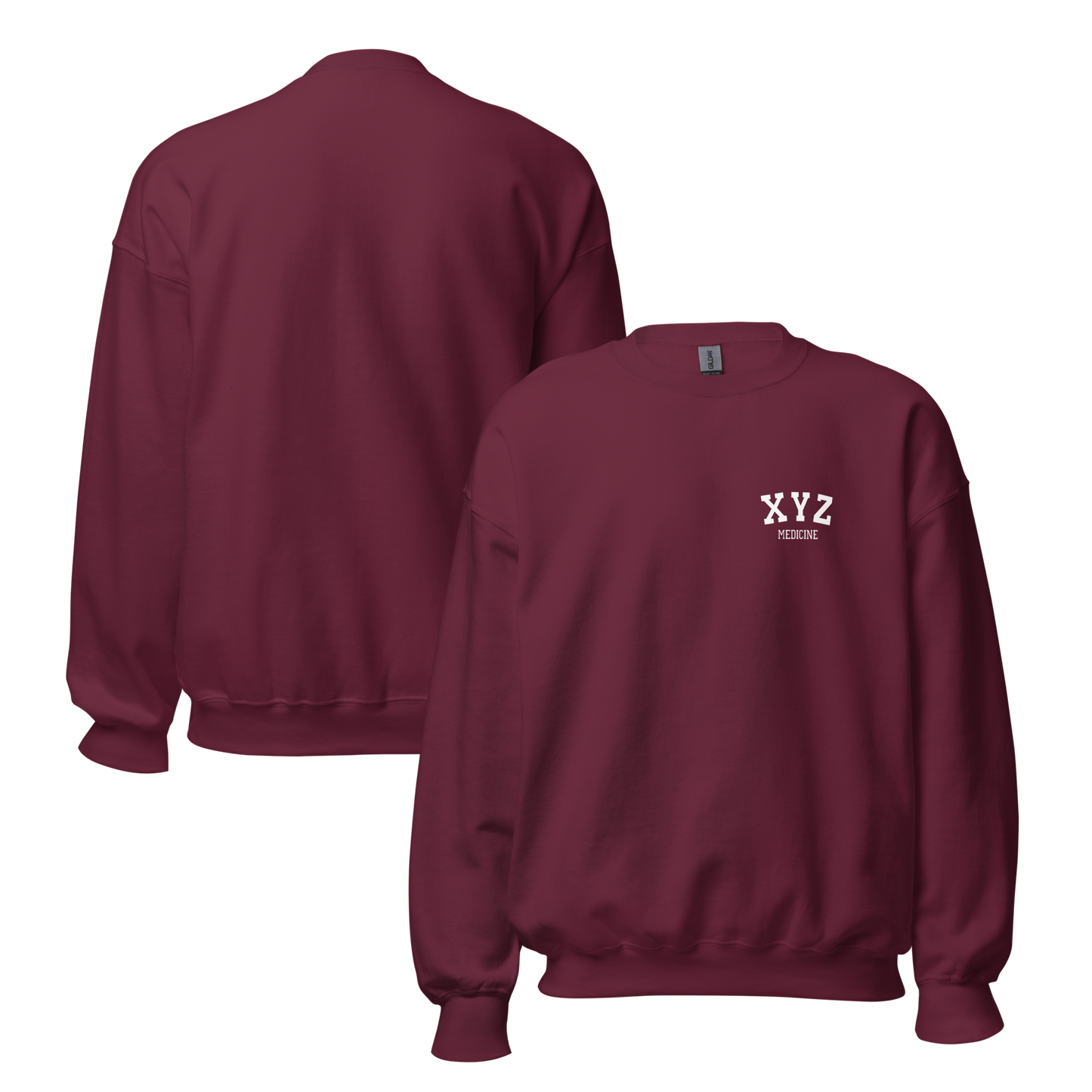 Maroon sweatshirt with 'XYZ' logo on a white background
